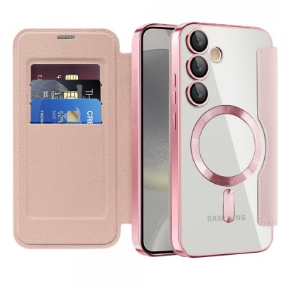 Husa MagSafe pentru Samsung Galaxy S24+ S926, Techsuit, SmartMag Book, Roz foto