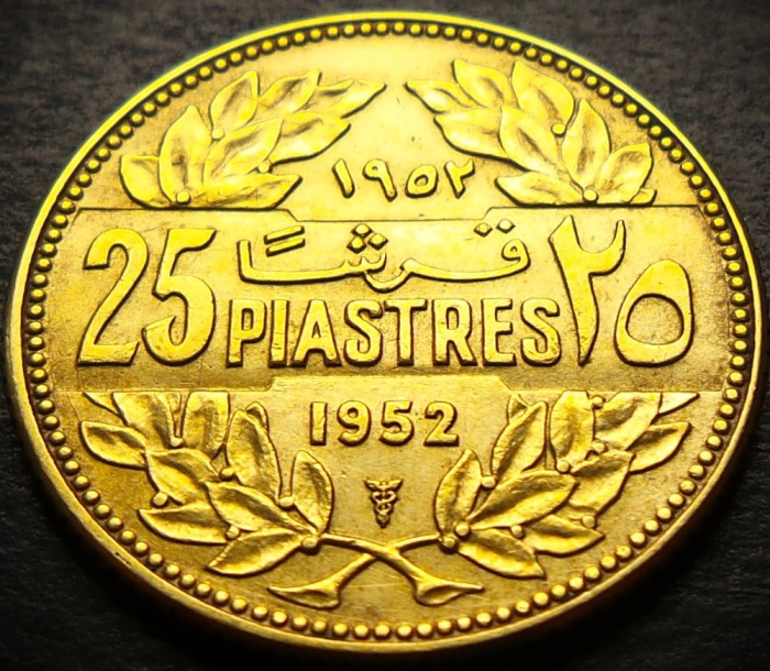 Moneda exotica 25 PIASTRES - LIBAN, anul 1952 * cod 2421