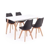 Set Sufragerie Leziter Silla 150, Alb-Negru, Masa 150x90 cm + 4 Scaune