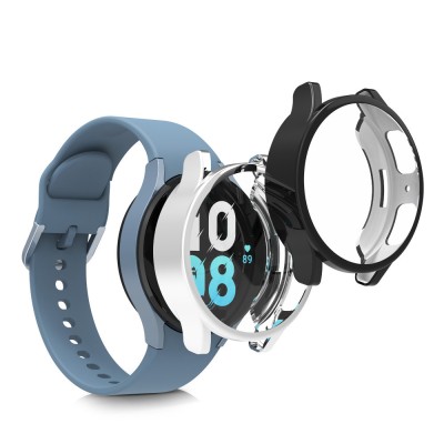 Set 2 Huse Kwmobile pentru Samsung Galaxy Watch 5 (44mm), Silicon, Negru/Argintiu, 59475.02 foto