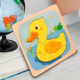 Puzzle Montessori din Lemn pentru Copii, 3D, 0-3 Ani, Model Ratusca, Educativ, Intuitiv, Creativ, 5 Piese, 15x15x0.5 cm, Multicolor