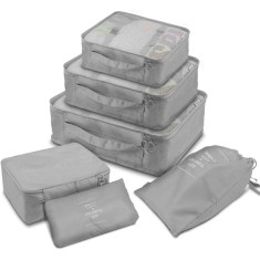 Set 6 genti de haine Erliway, dimensiuni diferite, poliester, plasa, gri