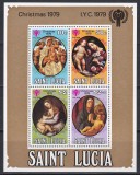 St. Lucia 1980 - Crăciun - Anul Internațional al Copilului - Picturi de Titian, Bellini, s.a., Colita, MNH, Nestampilat