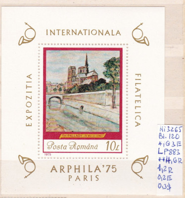 1975 Expozitia Internationala Filatelica ARPHILA 75 Paris Bl.120 LP883 MNH foto