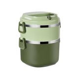 Caserola din otel inoxidabil, cu 2 compartimente pentru separarea mancarii, capacitate totala 1, 4L, verde