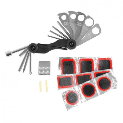 Kit pentru reparatii pana bicicleta, Strend Pro, cu petice, chei, 28 piese foto