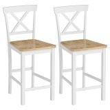 HOMCOM Set de 2 scaune de bar cu spătar și suport pentru picioare, lemn de cauciuc, pentru bucătărie, sală de mese, bar, Stejar+Alb | Aosom Romania