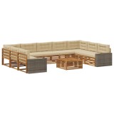 vidaXL Set de canapele de exterior cu pernă 10 pcs Natural și Bej 3383881