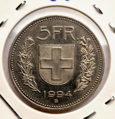 Elvetia 5 Francs 1994 moneda nichel km # 40a Herdsman