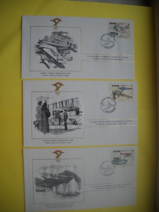 HOPCT PLIC FDC S NR 1004 SET 6 FDC- ZAIR -ISTORIA AVIATIEI -FAI -FEDERATIA AERONAUTICA INTERNATIONALA 1978-AVION / AVIATIE