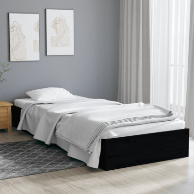 Cadru de pat mic single, negru, 75x190 cm, lemn masiv GartenMobel Dekor foto