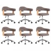 Scaune pivotante masa, 6 buc., gri taupe, lemn curbat &amp; textil