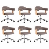 Scaune pivotante masa, 6 buc., gri taupe, lemn curbat &amp; textil