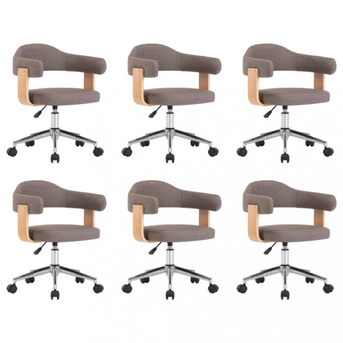 Scaune pivotante masa, 6 buc., gri taupe, lemn curbat &amp; textil
