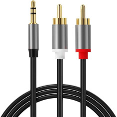 Cablu audio, lungime 1 metru, mufa stereo Jack 3.5mm, 2 mufe RCA, negru