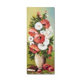Tablou pictat manual, hol, dormitor, living, Vaza cu maci, magarete si carte, 60x25cm ulei pe panza, gata de expus pe perete
