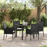 vidaXL Set de 5 Piese pentru Dining &icirc;n Grădină cu Pernițe Negru Ratan Poli
