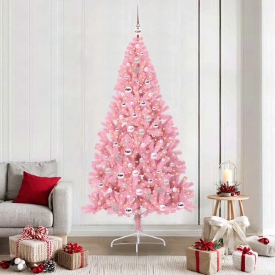 vidaXL Pom de Crăciun artificial pre-iluminat Roz 210 cm PVC 3397091 foto