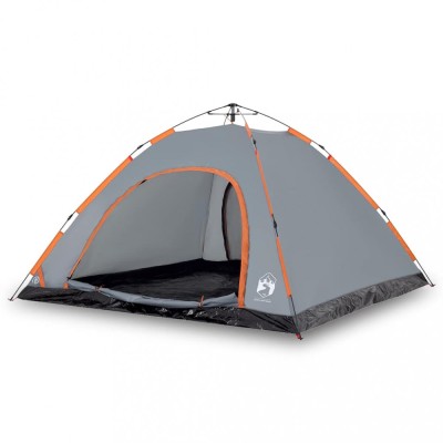 Cort camping, 5 persoane, gri/oranj, setare rapida foto