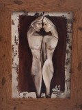 Nud, TABLOU nou modern romanesc-Cuplu atipic, rama deosebitam Valentine&#039;s day, Ulei, Art Deco