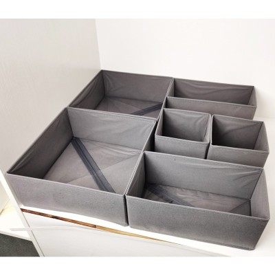 Organizator sertar pentru lenjerie intima, tip cutie cu partitii, set 3 in 1, 6 piese, gri inchis foto