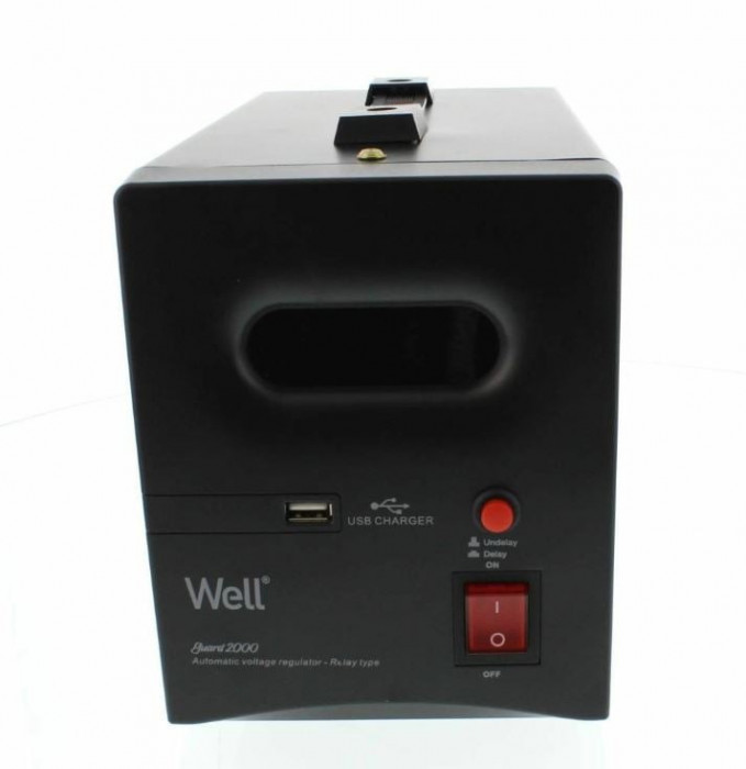 Stabilizator automat de tensiune cu releu 2000VA 1200W, negru Well