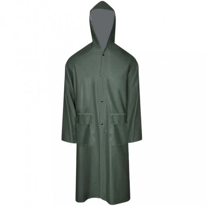 Pelerină de ploaie impermeabilă lungă cu glugă, XL, verde