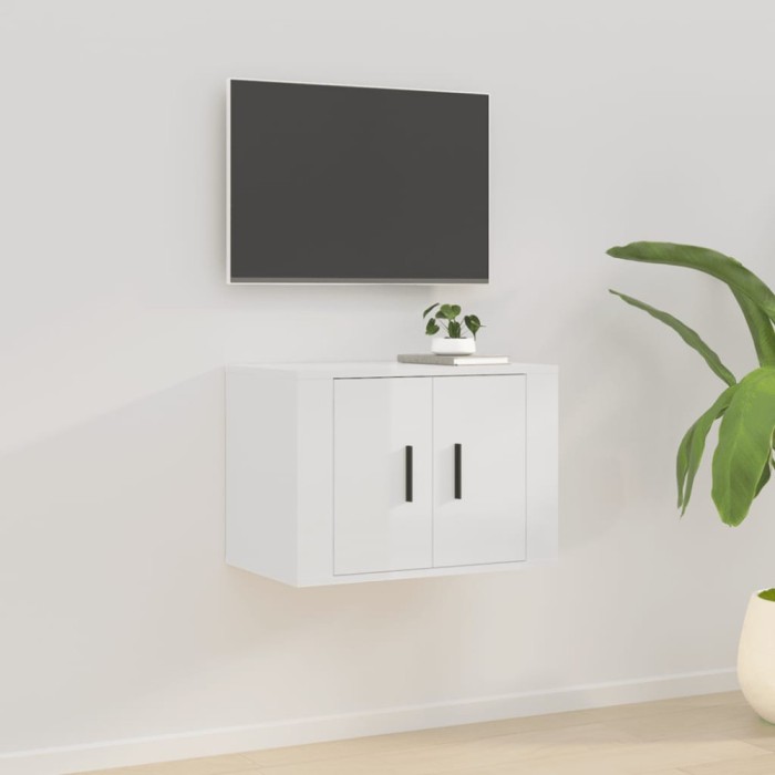 vidaXL Dulap TV montat pe perete, alb extralucios, 57x34,5x40 cm 816618