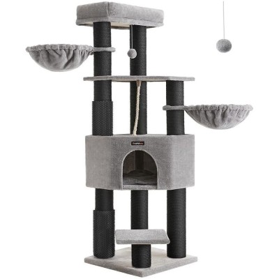 FEANDREA Ansamblu de joaca pisici, cu 9 stalpi de sisal, platforme mari si casuta, 50x50x160 cm, gri Household NewTrend foto