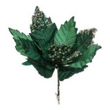 Floare decorativa de Craciun cu clips, verde smarald, cu paiete si glitter, 30 cm, CMCLASS