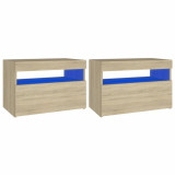 Cumpara ieftin Noptiera cu lumini LED, 2 buc., stejar Sonoma, 60x35x40 cm