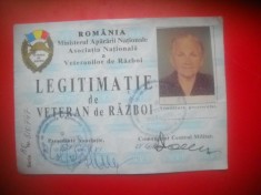 HOPCT LEGITIMATIE DE VETERAN DE RAZBOI- - ROMANIA