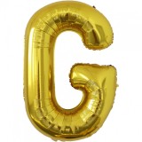Balon folie metalizata litera g, flippy, 80 cm, umflati cu heliu sau aer, ambalaj individual, pai inclus, auriu