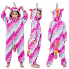 Pijamale salopeta copii, model Unicorn, culoare Roz, imprimeu cu Stelute, marimea 146-158, varsta 11-13 ani foto