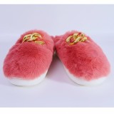 Papuci de Casa Femei - PufosI cu Catarama Aurie, Marime 40-41, Roz