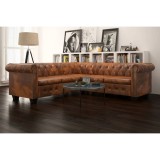 vidaXL Canapea colțar Chesterfield, 5 locuri, maro, piele ecologică