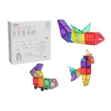 Set de constructie magnetic, 62 piese, Magnetic Tiles, Multicolore de forme geometrice diferite, 2D, 3D