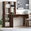 VidaXL Birou cu raft Stejar afumat 138.5 x 55 x 143 cm Lemn compozit
