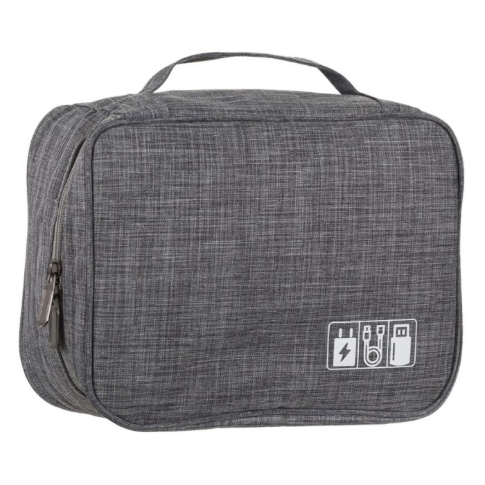 Geantă Organizare Accesorii Electrice, Model, Poliester, Gri, Dimensiuni 24.5x18.5x10cm