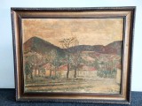 Tablou vechi pictura ulei pe placaj peisaj Dealul Crucii Baia Mare, semnat, Natura, Altul