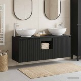 Cumpara ieftin Set dulap baie 3 buc. Negru 129 x 44,5 x 80 cm Lemn prelucrat