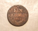 Moneda Austria 1 Kreuzer 1816 G Baia Mare Transilvania, Cupru Bronz, Numismatica Antica