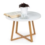 Masă de cafea Homelux Scandinavă Alb Mat 60 cm Rotundă MDF Bambus