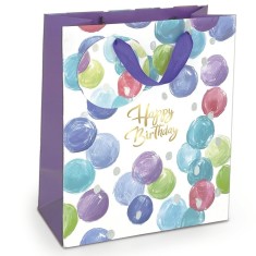 Sacosa Happy Birthday, din hartie cu maner din snur, 19.7 x 24.5 x 11.1 cm (20