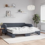 vidaXL Pat de zi cu extensie și saltele, gri &icirc;nchis 100x200 cm catifea