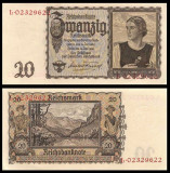 GERMANIA █ bancnota █ 20 Reichsmark █ 1939 █ P-185 Ro. 178a █ UNC █ necirculata