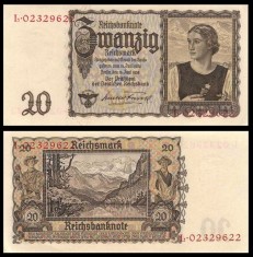 GERMANIA ? bancnota ? 20 Reichsmark ? 1939 ? P-185 Ro. 178a ? UNC ? necirculata foto