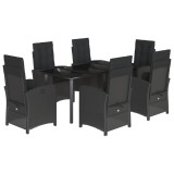Set mobilier de gradina cu perne, 7 piese, negru, poliratan