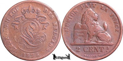1875, 2 Centimes - Leopold al II-lea - Regatul Belgiei foto