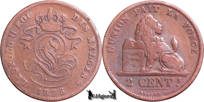 1875, 2 Centimes - Leopold al II-lea - Regatul Belgiei